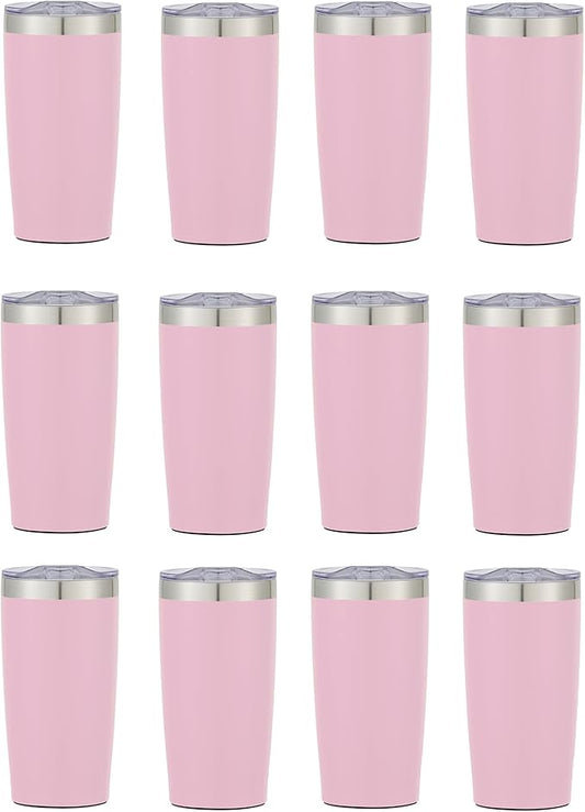 12 Ct of 20 Oz Two-Tone Himalayan Stainless Steel Tumbler with Lid – Pink – Customizable Insulated Cups for Water, Coffee, Hot & Iced Drinks – Great for DIY, Events, Work