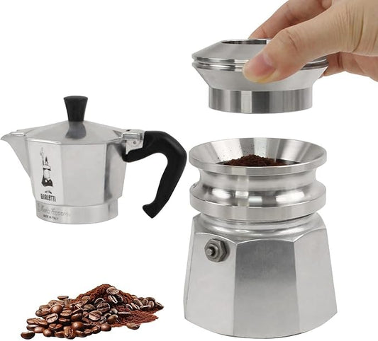 Coffee Tamper for Moka Pot, 304 Stainless Steel Espresso Coffee Tamper, Espresso Dosing Funnel Compatible with Aluminum Espresso Stovetop Moka Pot (Silver)