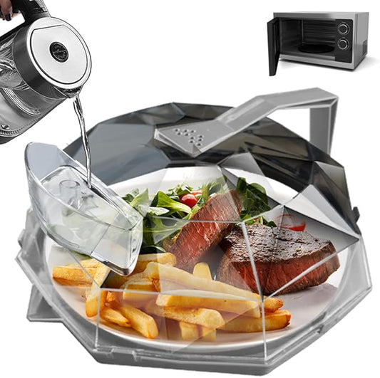 [New Upgraded] Microwave Splatter Cover for Food, Microwae Plate Cover Lid with Water Steamer, 10 Inch Clear microwave splatter cover with steamer, accessories＆gadgets for cookware