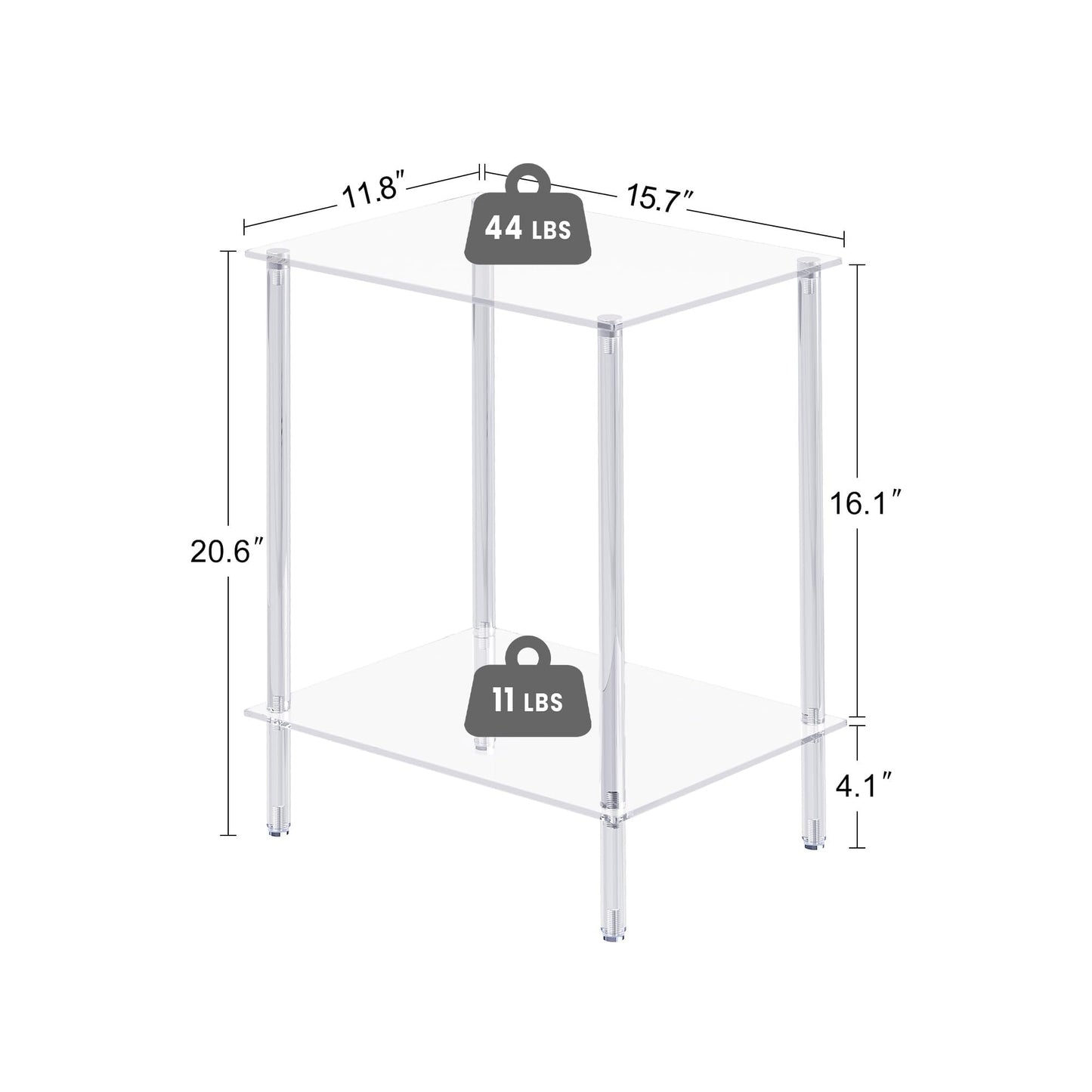 Acrylic Glass Side Tables with 2 Shelve End Table Bedside Set of 2, simplicity Nightstands for small Spaces, 2-Tier Tempered Glass for Office Bedroom Living Room Study Outdoor Transparent ET-008TR