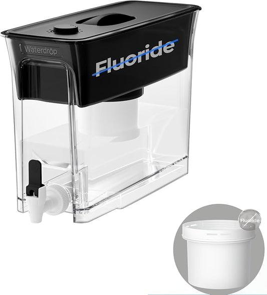 Waterdrop Fluoride-Reducing Water Filter Dispenser, 35-Cup, 150-Gallon Long-Life, Large Capacity, Reduces Chlorine, PFOA/PFOS and More, BPA Free, Black (with 1 Filter)