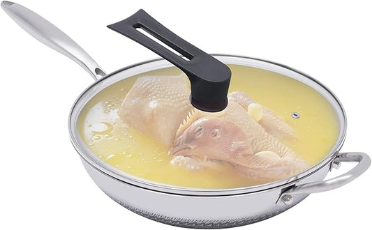 12Inch Woks & Stir-fry Pans Nonstick, Wok Pan with Glass Lid: Pre-Seasoned Flat Bottom Chinese Wok for Induction, Electric, Gas, All Stoves