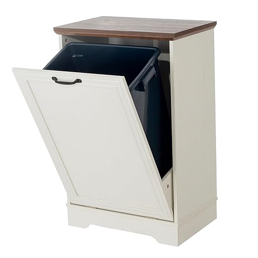 13 Gallons Tilt Out Trash Cabinet, Hidden Trash Can Cabinet Wooden Tilt Out Pet Proof Hidden Trash Bin Cabinet for Kitchen Living Room (White)