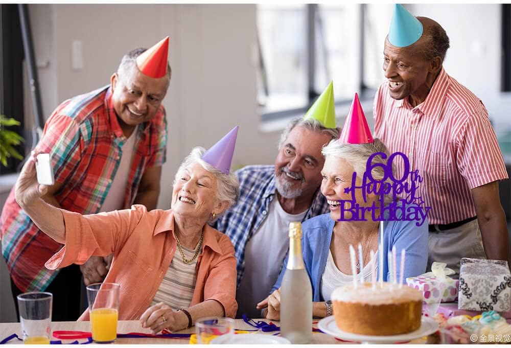 Glittery 60th Happy Birthday Cake Topper with Star,Personalised 60 Birthday Cake Toppers Party Decorations Party Supplies for Men Women Purple Silver