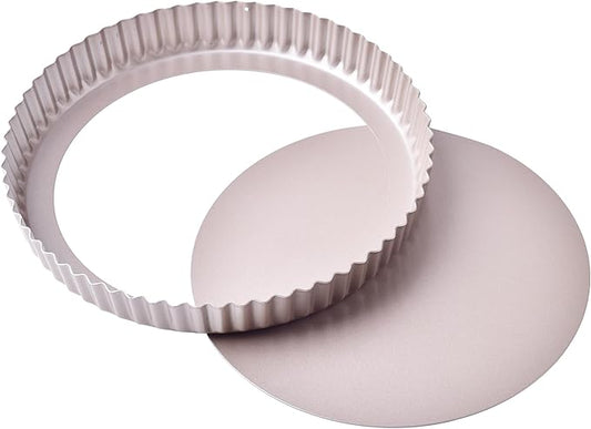 11-Inch Round Tart Pan with Loose Removable Bottom, Non-Stick Carbon Steel Quiche Pan for Oven Baking (Champagne Gold)