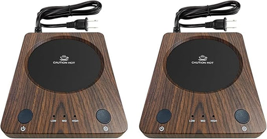 SEALON SLM02 Electric Coffee Mug Warmer (Wood, 2-Pack) - 3-Temperature Desk Cup Warmer with Auto Shut-Off (4 Hours) for Heating Coffee, Tea, Milk & Beverages