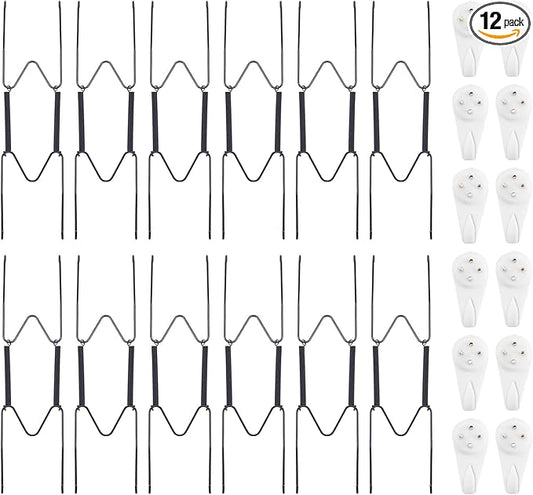 Bilillo 12 Pack Plate Hangers for The Wall, Suitable for 8''-10'' Decorative Plate,Invisible Heavy Duty Wire Plate Holder with Wall Hooks, Plate Hangers for Displaying Plates, Platter, Dish (Black)