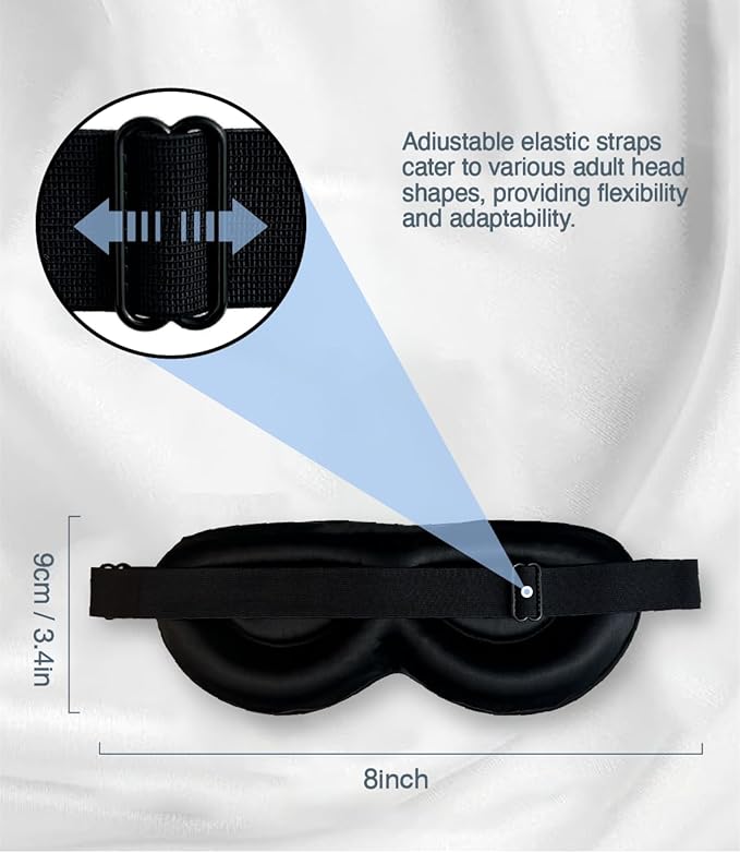 PROMEED Adjustable 23 Momme Mulberry Silk Sleep Mask, 3D Contoured No-Pressure Cup Eye Mask for Sleeping, Super Soft Breathable Blindfold, Perfect Blocks Light for Sleeping (Champagne)