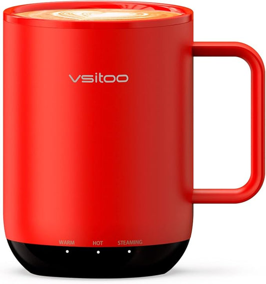 Vsitoo S3 Plus 14oz Heated Coffee Mug - Temperature Control Smart Mug with Mug Warmer, Auto-Sensing AI Heats Drinks to 120-150°F Hands-Free.Ideal for Home/Office/Gifts，Red