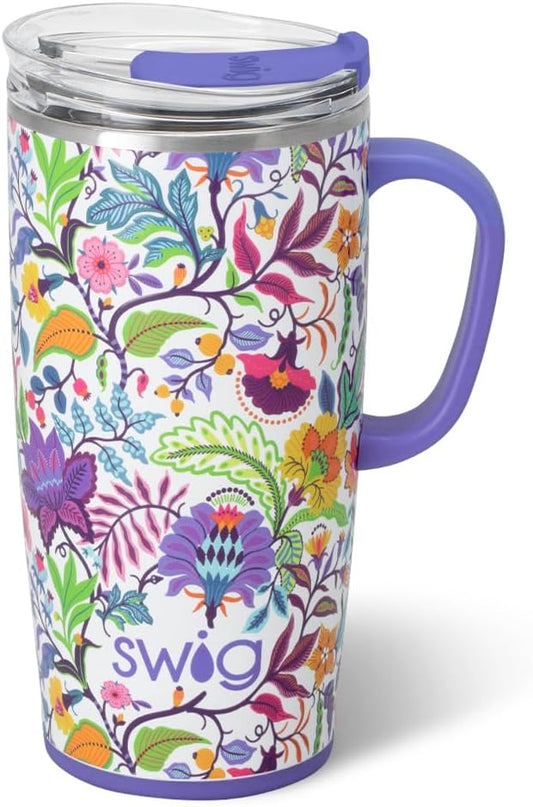 Swig Life 22oz Travel Mug, Insulated Tumbler with Handle and Lid, Travel Coffee Mug, Cup Holder Friendly, Stainless Steel 22 oz Tumbler, Reusable Insulated with Lid (Mystique)