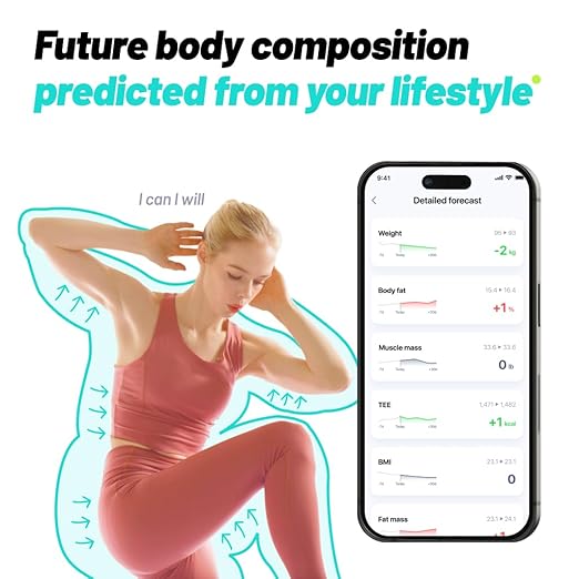 ExerScale Smart Scale for Body Weight with BMI, Body Fat, Muscle Mass, Professional Digital Bathroom Scale with 8 Electrodes Weight Bluetooth High Accuracy Percentage Fitness Health Analyzer - White