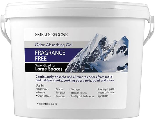 SMELLS BEGONE 1-Gallon Gel Odor Eliminator – High-Capacity, Long-Lasting Odor Absorber for Large Spaces, Basements, Garages, Workshops & Commercial Areas – Removes Tough Odors Quickly (Fragrance Free)