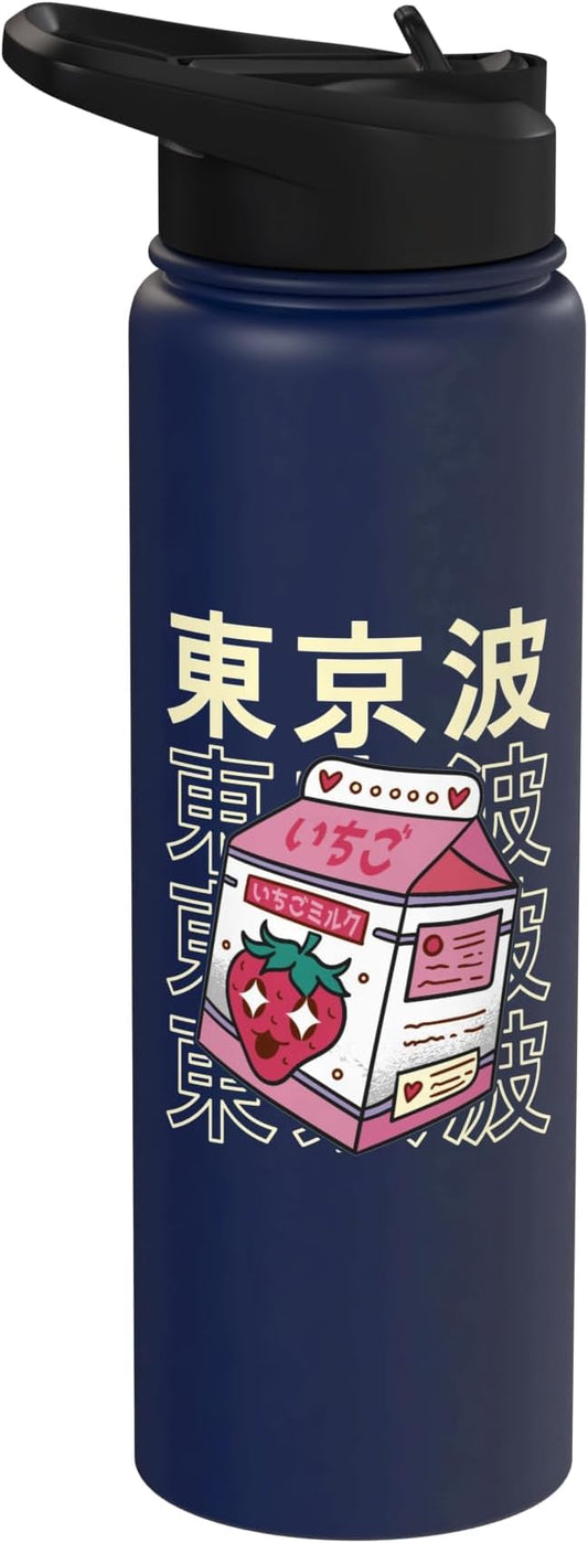 Japanese Strawberry Milk Carton Kawaii Aesthetic Anime Stainless Steel Insulated Water Bottle