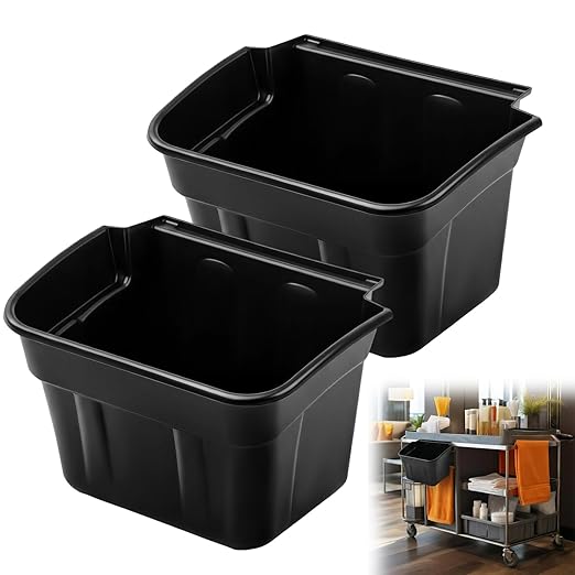 Gisafai 2 Pack 5 Gallon Under Cabinet Trash Can, Heavy Duty Plastic Hanging Garbage Bin, 17 x 12 x 8 Inch Black Waste Basket for Service Cart, Utility Cart, Kitchen Cleaning Multi Functional Trolley