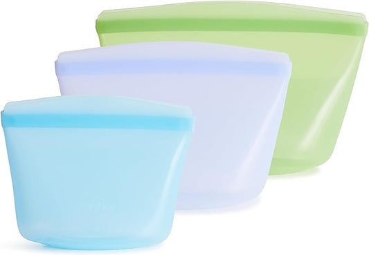Stasher Silicone Reusable Storage Bags, 3-Pack, Reusable Freezer Bags, Microwave, Dishwasher, Oven Safe, Sous Vide, Premium Lunch Containers, Eco Friendly, Food Storage Bags, Snack Bags, Multicolor | Reusable Food Bags