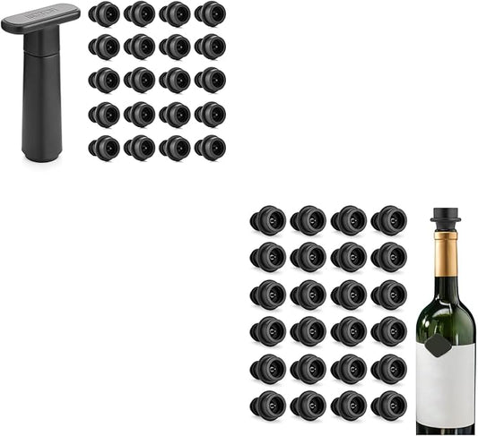 WOTOR Wine Stoppers Vacuum, Wine Saver, Wine Pump Vacuum Stoppers, Wine Preserver, Reusable Bottle Sealer Keeps Wine Fresh (Black, 24 Pieces)