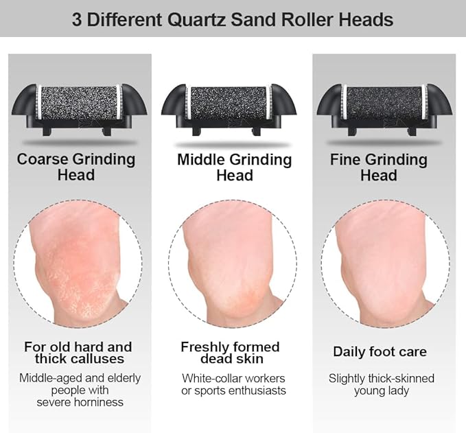 Electric Foot File Callus Remover, Rechargeable Pedicure Tools Foot Care Kit, Callus Remover for Feet with 3 Roller Heads,2 Speed for Remove Cracked Heels Calluses and Hard Skin