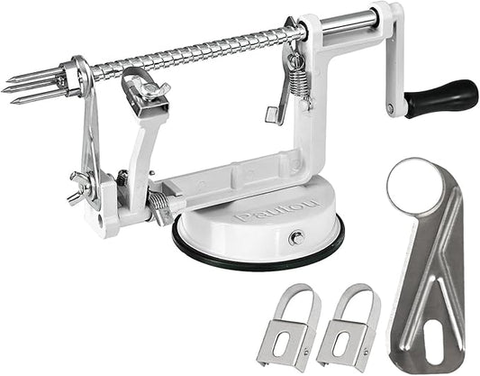 Apple Peeler, Slicer Corer Potato Peelers 3 In 1, Stainless Steel Heavy Duty with Suction Cup Base And 3 Extra Blades (White)