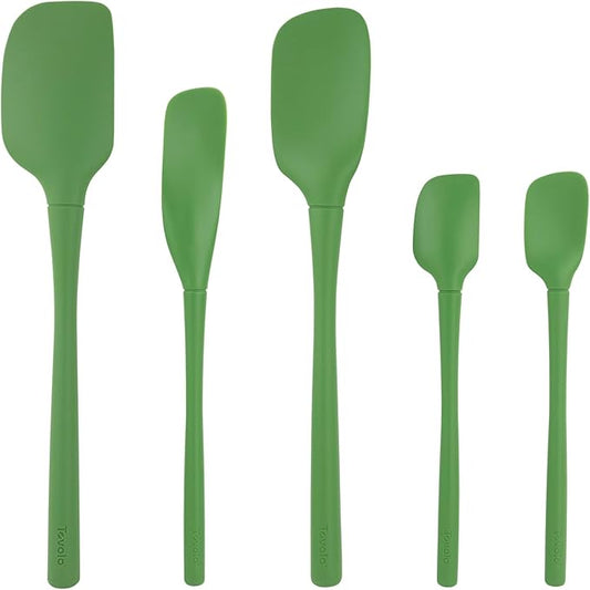 Tovolo Flex Core 5 Piece Silicone Spatula Set Heat Resistant All Silicone Utensils Include Non Stick Spatula Spoonula Jar Scraper, Dishwasher Safe BPA Free Spatulas for Baking Mixing, Pesto Green