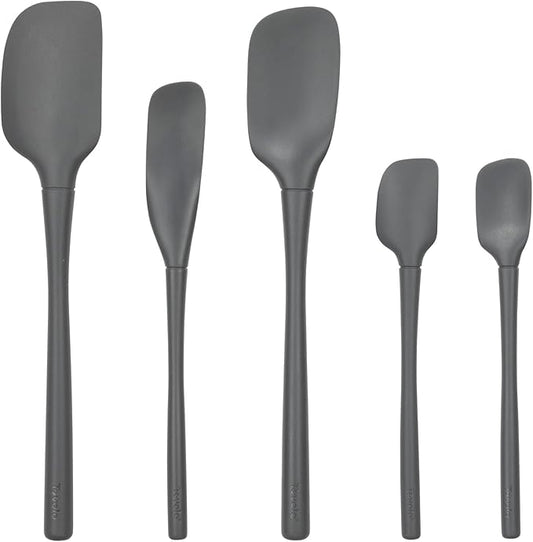 Tovolo Flex Core 5 Piece Silicone Spatula Set Heat Resistant All Silicone Utensils Include Non Stick Spatula Spoonula Jar Scraper, Dishwasher Safe BPA Free Spatulas for Baking Mixing, Charcoal Gray