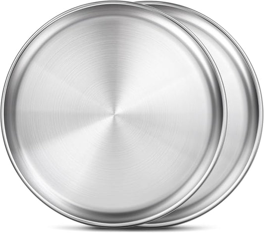 12 Inch Stainless Steel Pizza Pan Set of 2, Pizza Pan for Oven, Steel Pizza Tray for Baking Cookie Pie Cake, Round Stainless Steel Pizza Plate Pizza Baking Sheet, Easy Clean & Dishwasher Safe