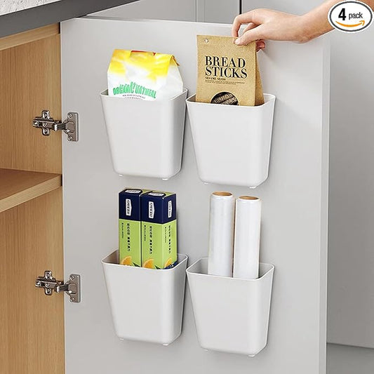 4 Piece Kitchen Cabinet Door Storage Box,Self Adhesive Wall Mounted Storage Box,Wardrobe/Bathroom/Refrigerator Small Items Organizer