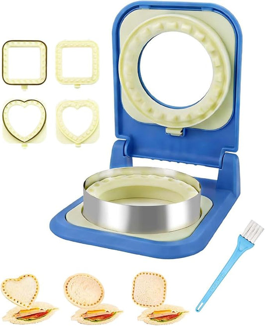 3-in-1 Uncrustable Sandwich Maker - Heart/Circle/Square Crustless Sandwich Cutter & Sealer for Kids' Lunch, Breakfast & Lunchboxes | BPA-Free Uncrustable Press,Easy Clean(3-Shape Blue)