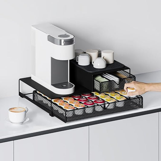 K Cup Organizer for Coffee Station - Sturdy Machine Base 60 Coffee Pod Storage Drawer, Non-Sagging Stand Compatible with Keurig K-Cup Pods, Anti-Vibration, No Assembly (Black)