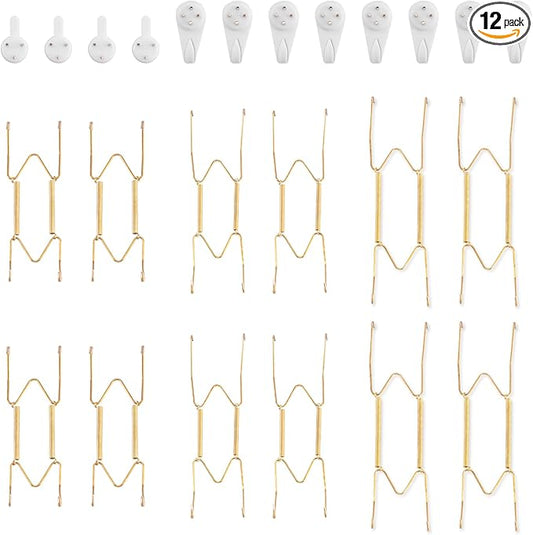 Bilillo 12 pcs Plate Hangers for The Wall, 6/8/10 Inch Invisible Decorative Wall Plate Hangers, Stainless Steel Plates Walls Hanger for Display Various Sizes with Hooks for Decorative