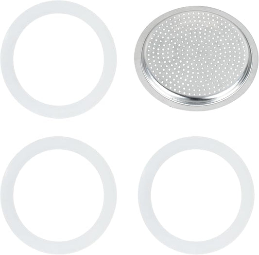 Silicone Sealing Ring AluminumReplacement Filter 9 Cup For Stove Top Espresso Maker Replacement Filler Parts Set Includes 1 Filter and 3 Upgraded Silicone Rings