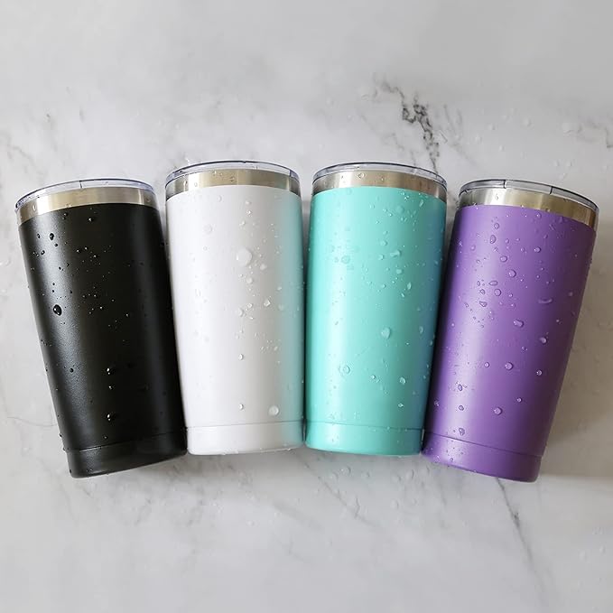 20oz Tumbler Vacuum Insulated Travel Mug with Lids, Stainless Steel Double Wall Bulk Cup for Home, Office, Outdoor Suitable for Vehicle Cup Holders(Set of 8, White)