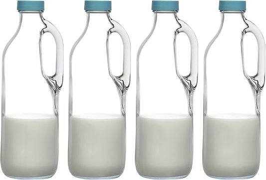 2 Pc 47oz Clear Glass Bottle Set with Handle and Lids - Airtight Food Jug - Glass Kitchen Pitcher (4)