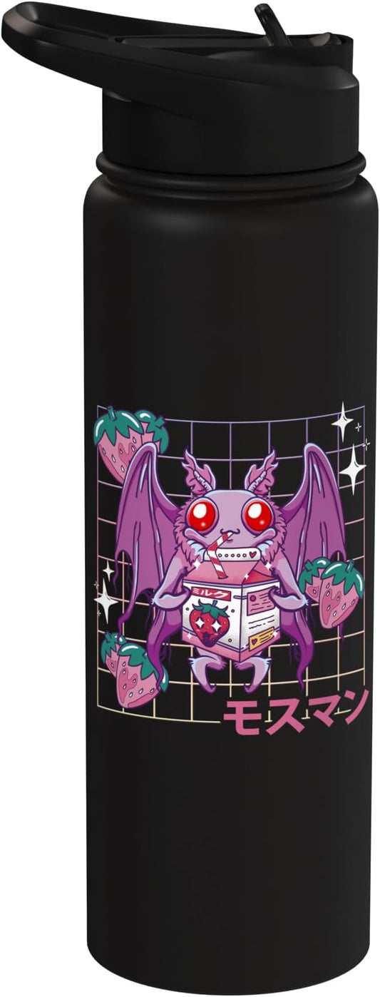 Kawaii Mothman Strawberry Milk Shake Carton Stainless Steel Insulated Water Bottle