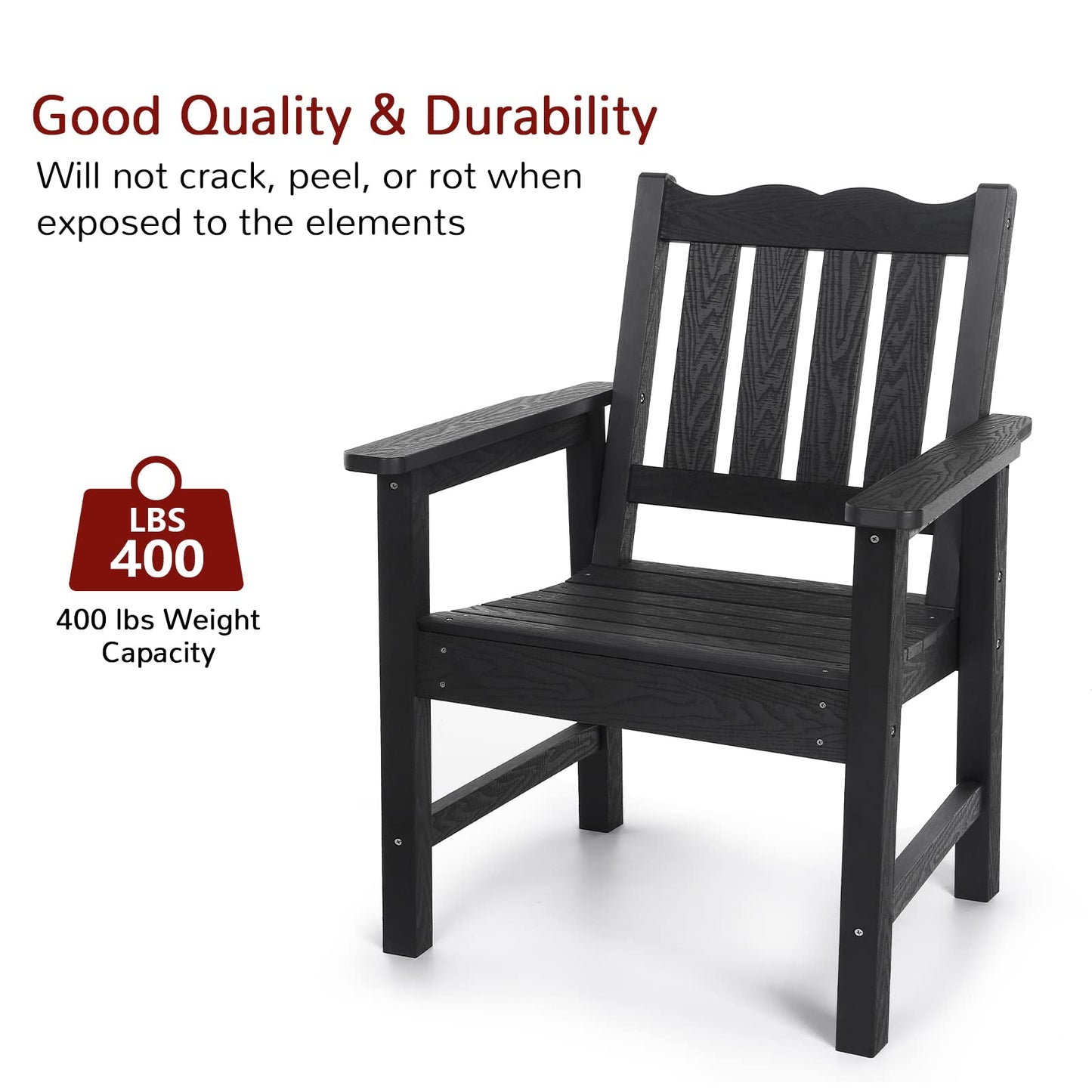 Stoog All-Weather Outdoor Chairs, Patio Dining Chair with Curved Backrest, 400 lbs Support Patio Chair, Black