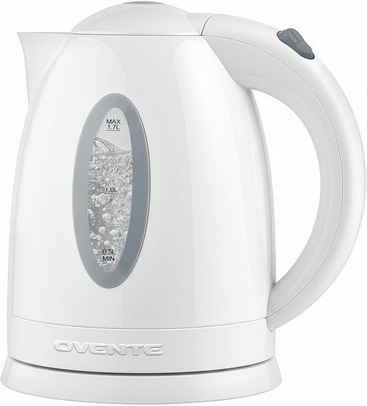 OVENTE Electric Kettle, 1.7L Fast Boiling Water Heater for Coffee or Tea, BPA Free with Water Level Gauge, Auto Shut-Off, Boil-Dry Protection, Indicator Light and Removable Filter, White KP72W