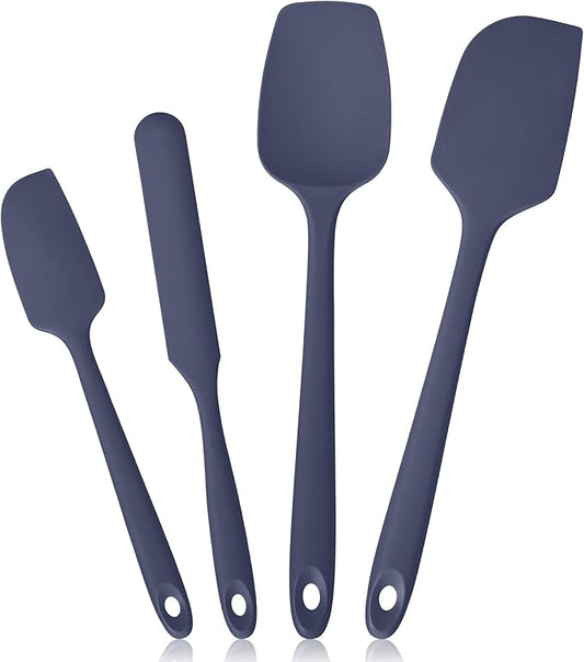 600ºF Heat Resistant Spatulas, High Heat Food Safe Semless Kitchen Silicone Scraper Set for Cooking Baking Mixing Scraping Stirring Nonstick Cookware Pan Bowl (4Pcs,Midniaht Blue)
