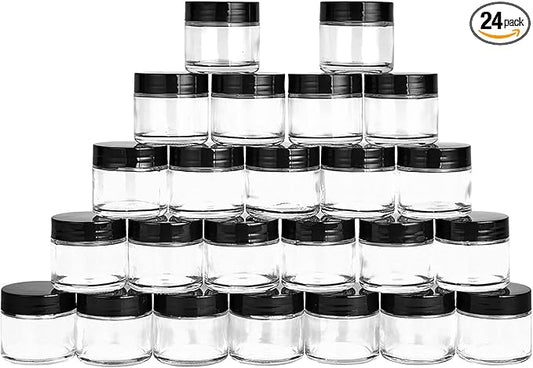 2 oz Glass Jars with Lids, Hoa Kinh 24 Pack Air Tight Leak Proof Small Clear Transparent Cosmetic Glass Jars - White Inner Seal Lid for Handmade Lotions, Creams, Body Butter, Candle, Crafts Storage