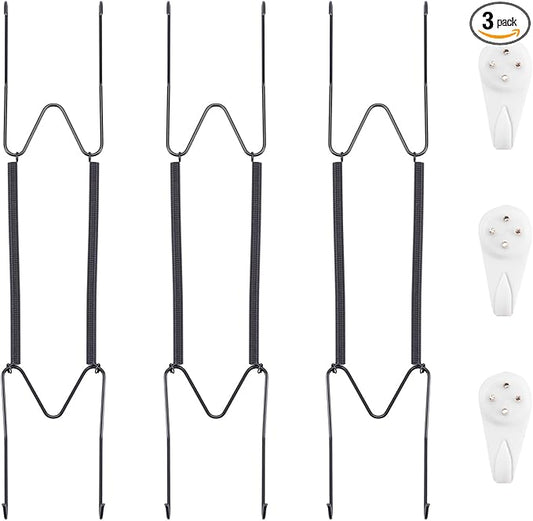 Bilillo 3 Pack Plate Hangers for The Wall, Suitable for 10''-14'' Decorative Plate,Invisible Heavy Duty Wire Plate Holder with Wall Hooks, Plate Hangers for Displaying Plates, Platter, Dish (Black)