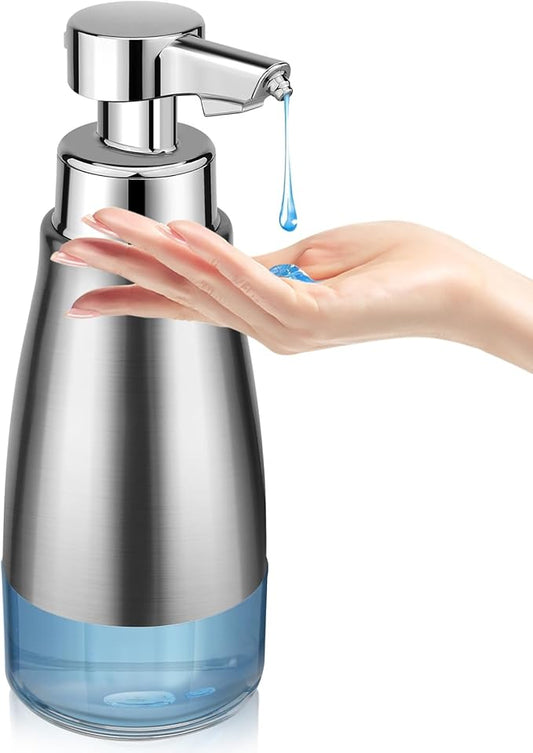 Automatic Soap Dispenser Liquid Touchless: 15oz Stainless Steel - 3 Level Adjustable Silver Rechargeable Electric Auto Smart Soap Dispenser - Bathroom Kitchen Hand Dish Lotion
