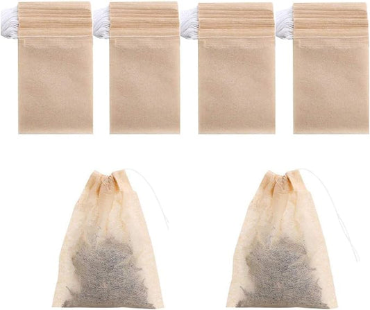 400 Pack Disposable Drawstring Tea Filter Bags Safe & Natural Unbleached Paper Tea Infuser Drawstring Empty Bag for Loose Leaf Tea (7 x 9, Natual Color)