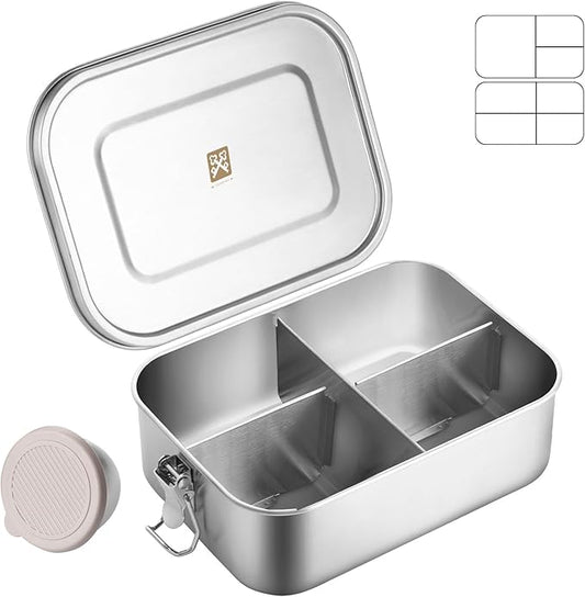 GOLDEN KEY Leak-Proof Lunch Box for Adults & Kids - 40oz Large Capacity Stainless Steel Bento, 1200ml Metal Container with Lockable Clips, BPA-Free, Dishwasher Safe for Work Travel School