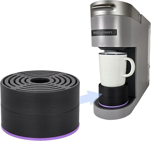 Elevate Anti-Splash Cup Riser Accessory for most Keurig K-cup, Cuisinart Single Serve, and other Coffee Makers, Adjustable for Cup Size and Drip Tray Type (Black with Lilac Base)