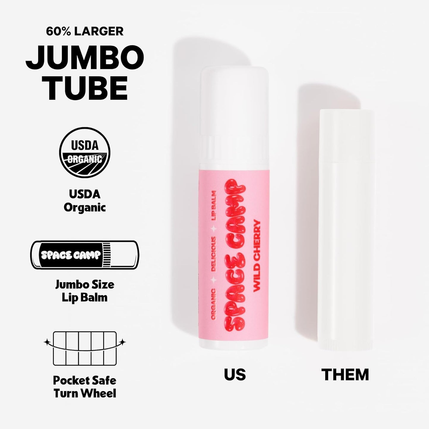 Space Camp Wellness Jumbo Lip Balm - Strawberry Frosting Organic Flavored Balm (2 Pack)