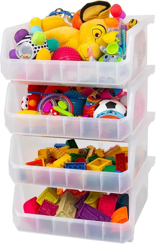 Plastic Containers for Organizing and Storage Bins for Closet, Kitchen, Office, Garage or Pantry Organization, Stackable Bins, Extra Large (14.8" x 16.5" x 7"), 4-Pack, Clear