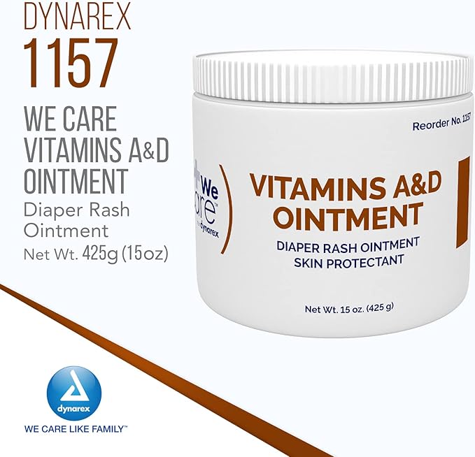 Dynarex Vitamins A & D Ointment, Ointment with Vitamin A and Vitamin D Helps Prevent & Treat Skin Irritation, Diaper Rash, White, 15 Ounce (Pack of 12)