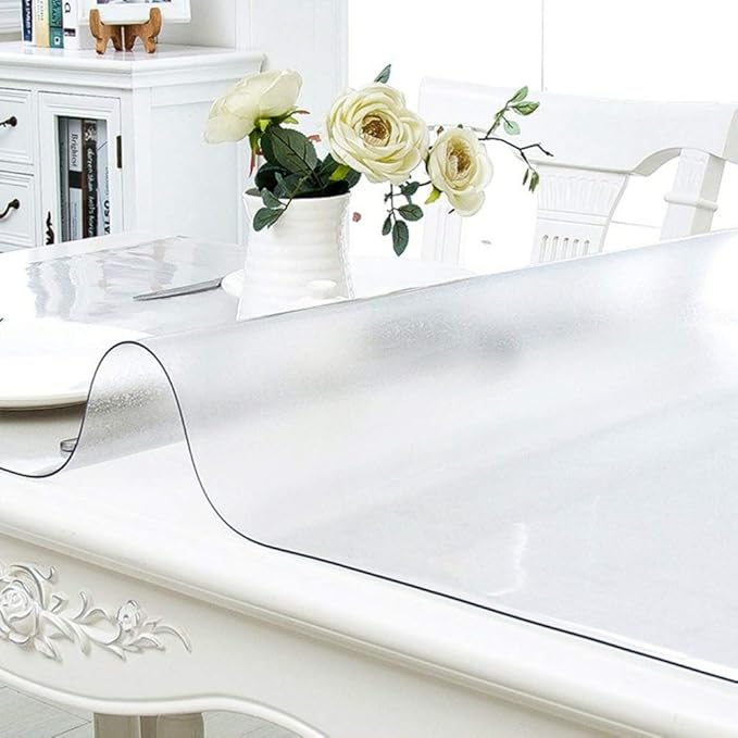 NECAUX Custom 23.6 x 55.2 Inch Frosted Table Cover Protector, 1.5mm Thick Plastic Water Resistent Heavy Duty Desk Mat Non-Slip Tablecloth Protector for Coffee Table, Sofa Table, Media Stand