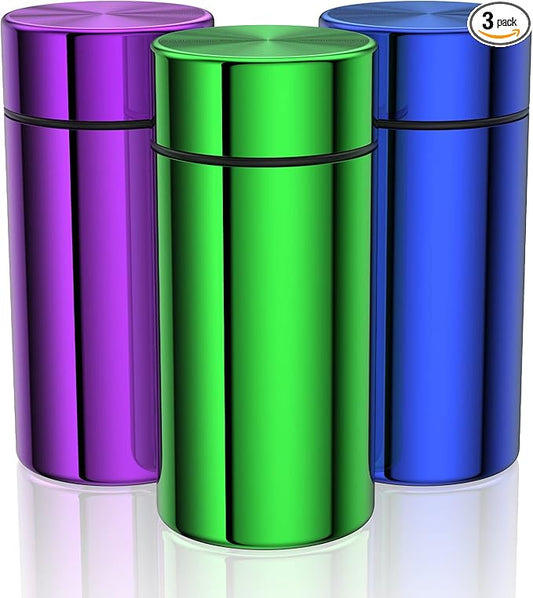 TecQach Portable Aluminum Storage Jar 3-Pack,Airtight Smell Proof Container, Metal Waterproof Small Bottle Multipurpose Container for Coffee & Teas, (Purple+Green+Blue)