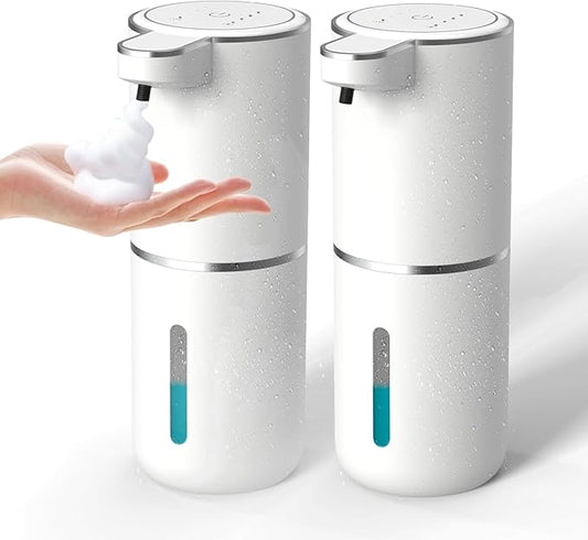 2P Automatic Soap Dispenser, Touchless Foaming Soap Dispenser 400ml USB Rechargeable Dispenser Electric Wall Mounted 4levels Adjustable Foam Dish Soap Pump for Bathroom Kitchen