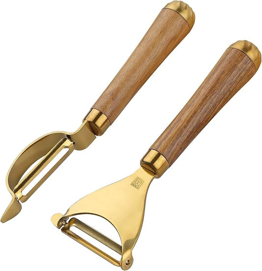 Potato Peelers,Premium 304 Stainless Steel Vegetable Peeler Set, Rosewood Handle For Kitchen, I and Y-shaped Peelers for Fruit Veggie Potatoes Carrot Cucumber，Ultra Sharp Rotary Blade(2-Piece)