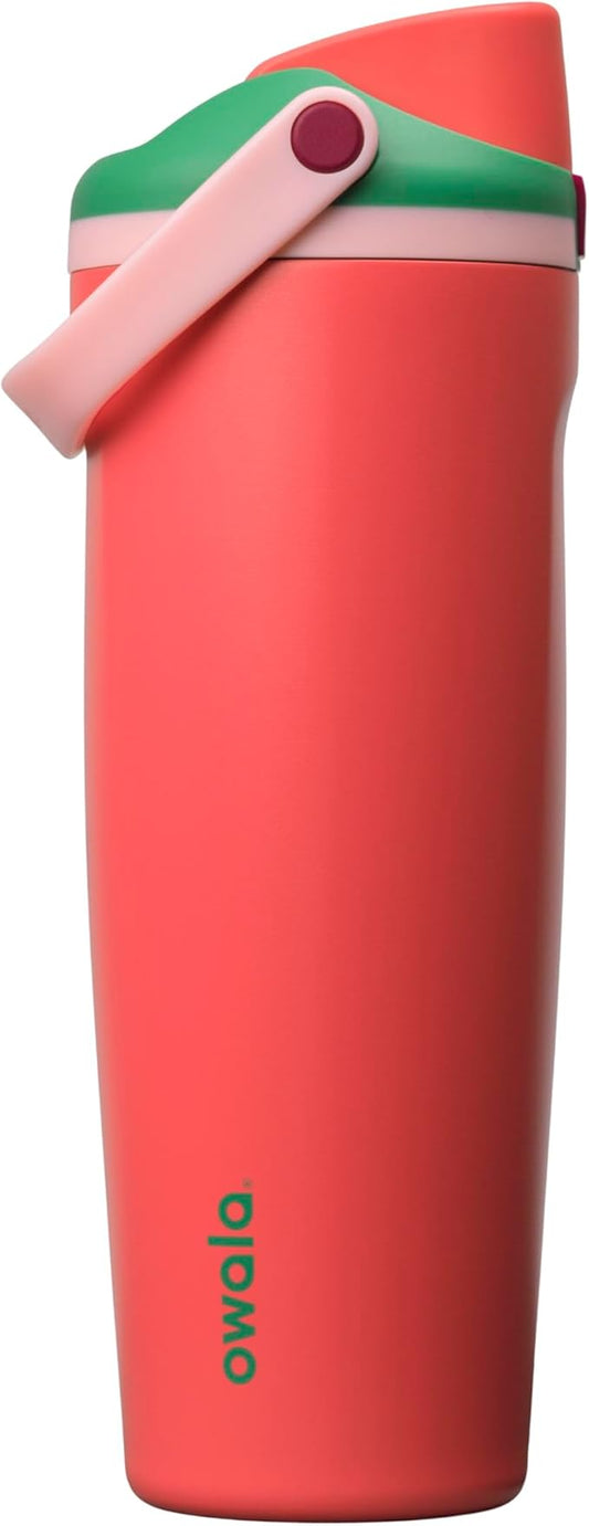 Owala FreeSip Sway Insulated Stainless Steel Water Bottle with Two-Way Spout, Built-In Straw and Bucket Handle, Made for Travel, School, and Sports, 30oz, BPA Free, Leak Proof, Strawberry Fields